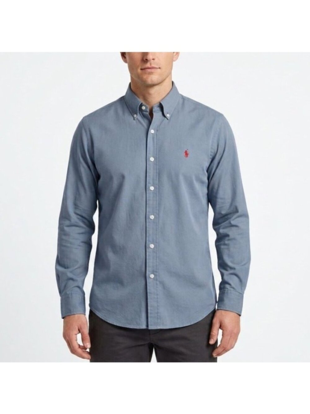Vintage 90s Y2K Ralph Lauren Men M Blue Blake Cotton Long Sleeve Button Shirt